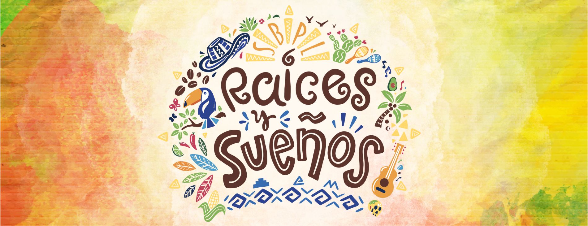 raices suenos logo with colorful icons and background