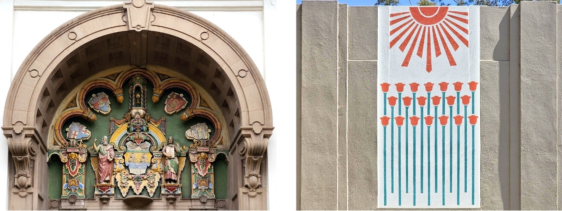 tympanum and poppies mural side by side