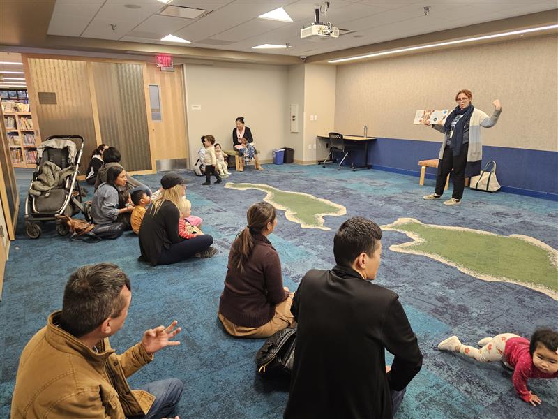 Story time in Island Room