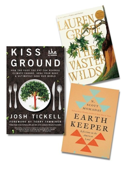 Three books askew on white background