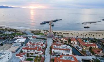 Sterns Wharf State Street Cabrillo Waterfront Aerial