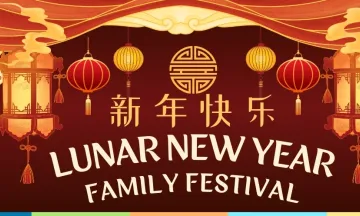 Lunar New Year text on red background with lanterns 