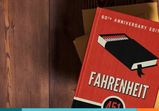 Fahrenheit 451 book cover on wood boards