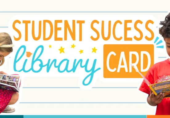 children read books around a graphic that reads Student Success Library Cards