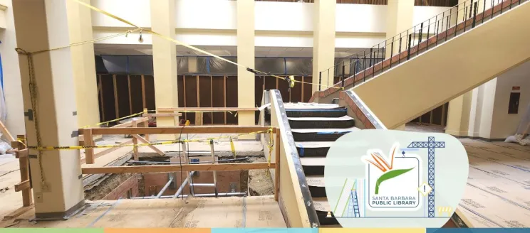 construction showing the demolition of the stairwell and a hole in the ground for the elevator