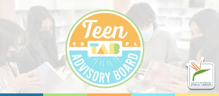 Teens working at a table with the Teen Advisory Board Logo