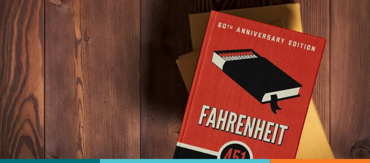 Fahrenheit 451 book cover on wood boards