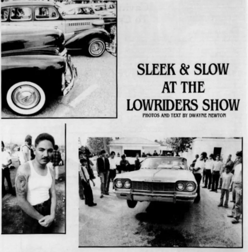 images of lowrider cars and patrons outside library
