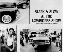 images of lowrider cars and patrons outside library